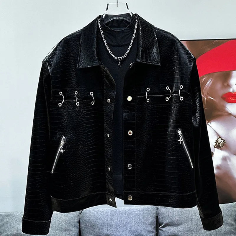 Patchwork PU Leather Loose Jacket