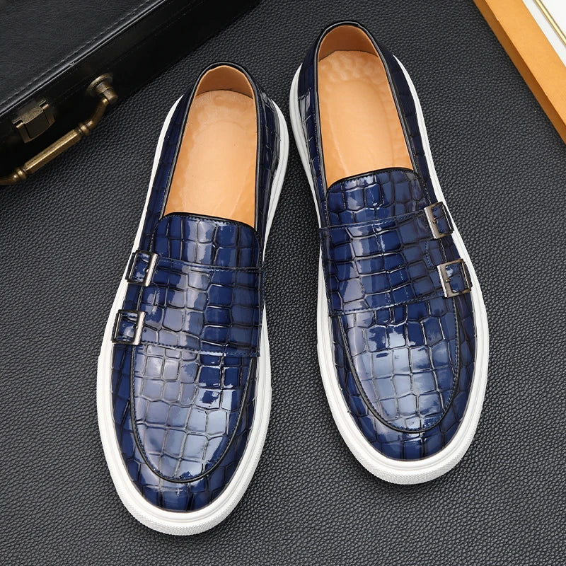 Crocodile Leather Double Buckle Monk Shoes