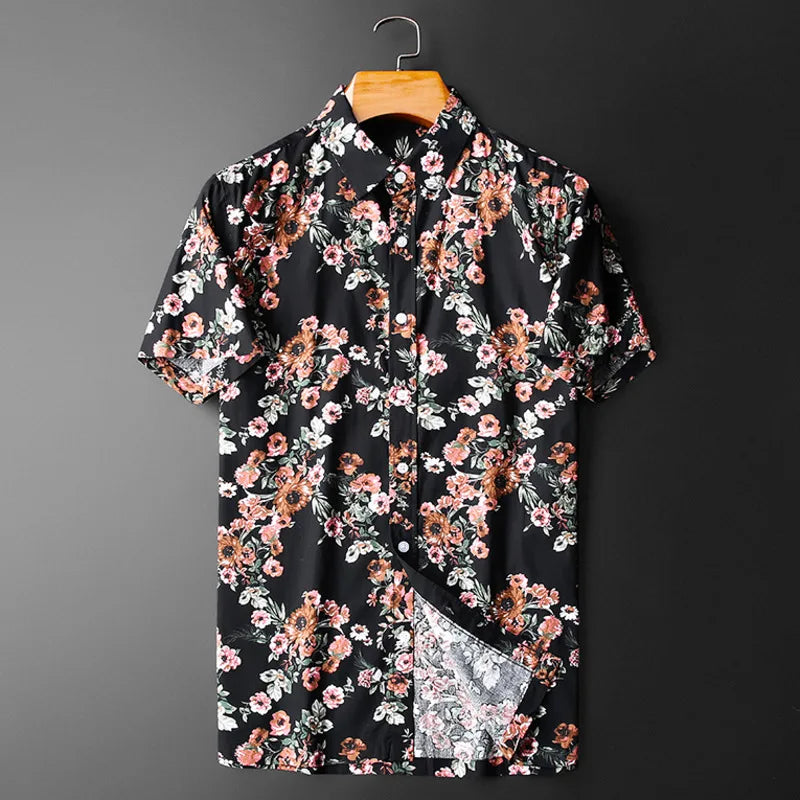 Black Floral Patten Polyester Shirt