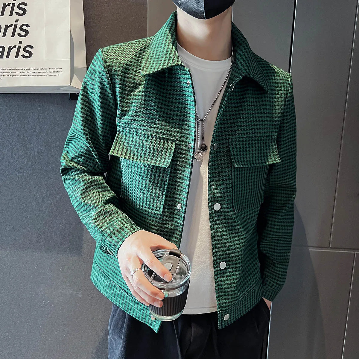 Houndstooth Pattern Single Breasted Jacket