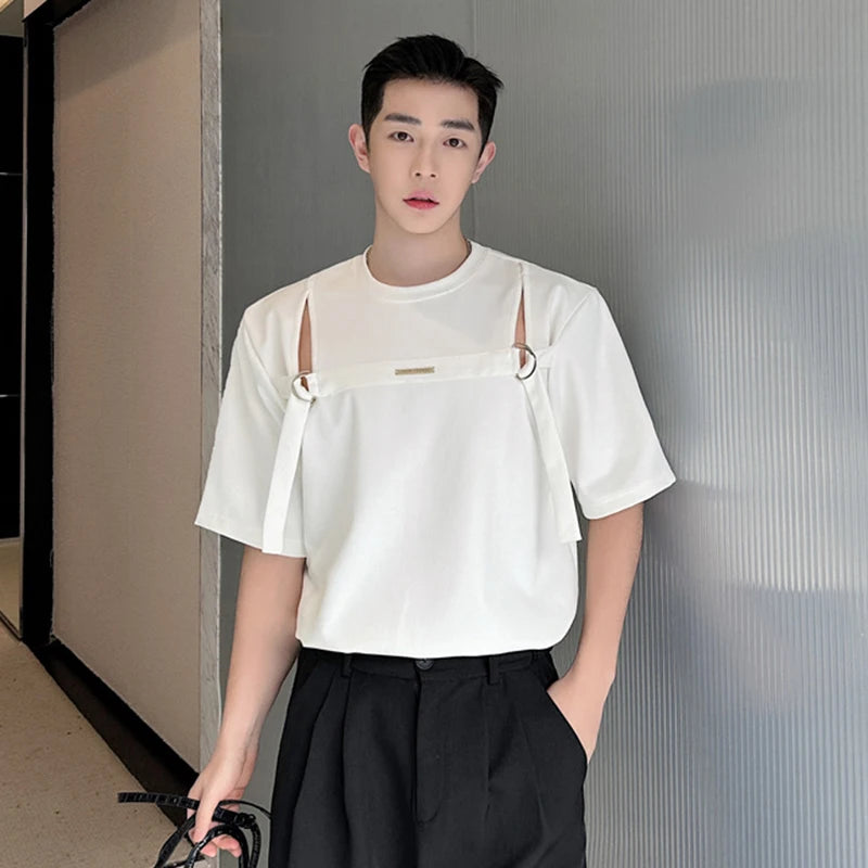 Round Neck Hollow-Out Buckle T-Shirt