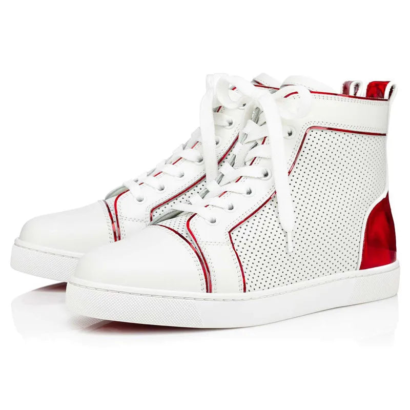 Ｗhite Leather High Top Men's Sneakers