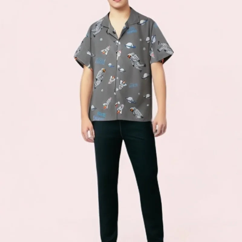 Astronaut Printed Lapel Collar Shirt