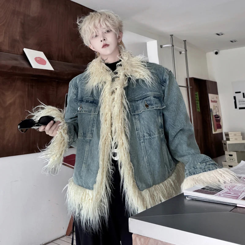 Denim Casual Fur Patchwork Jacket