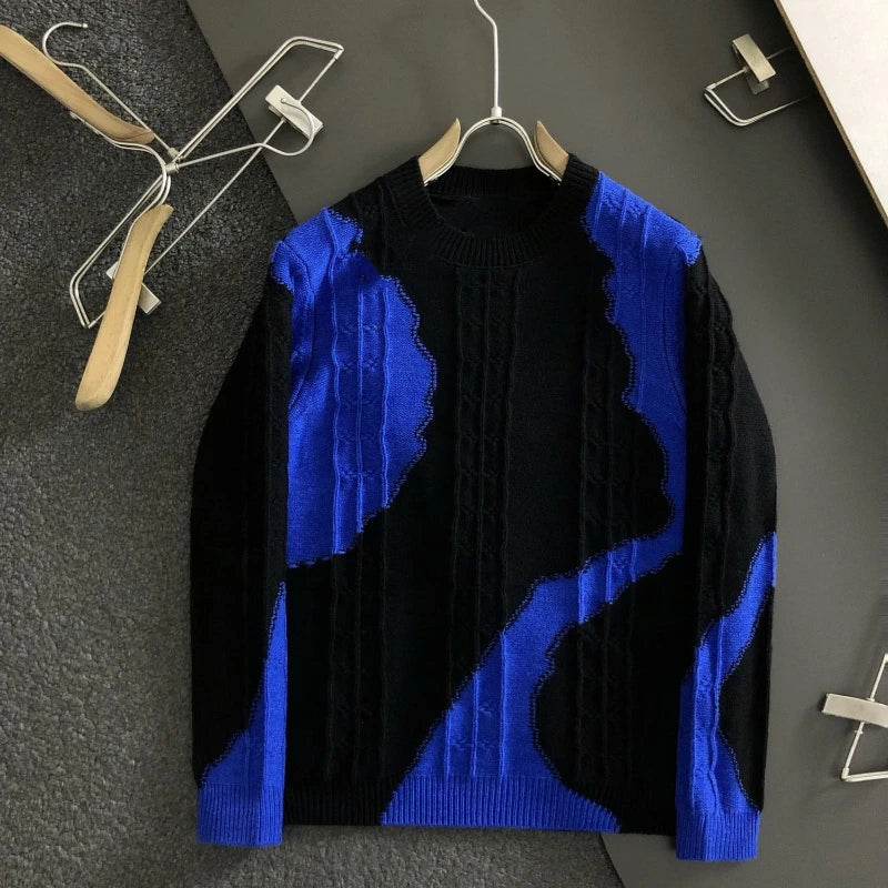 Abstract Pattern Fashion O-Neck Contrast Sweater