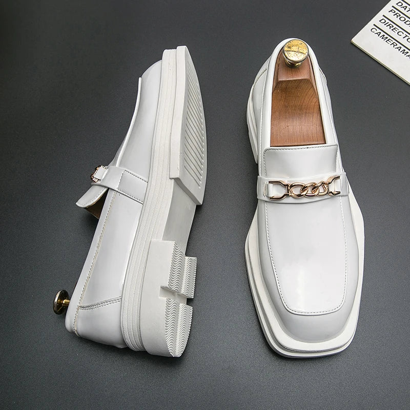 Square Top Metal Appliques Leather Loafers