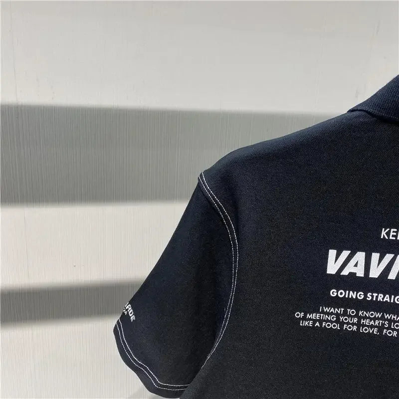 Black Embroidery Printed Polo Shirt