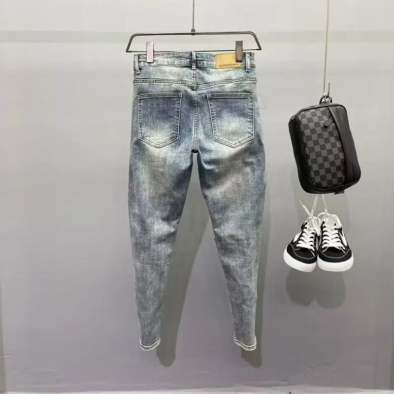 Skinny Zipper Patchwork Men's Jeans