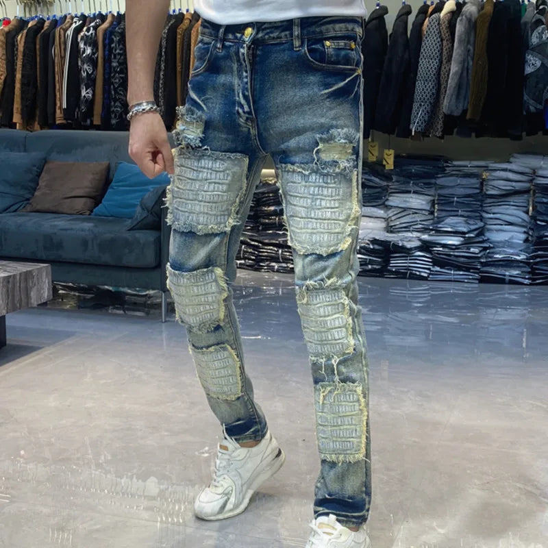 Streetwear Retro Ripped Patch Jeans