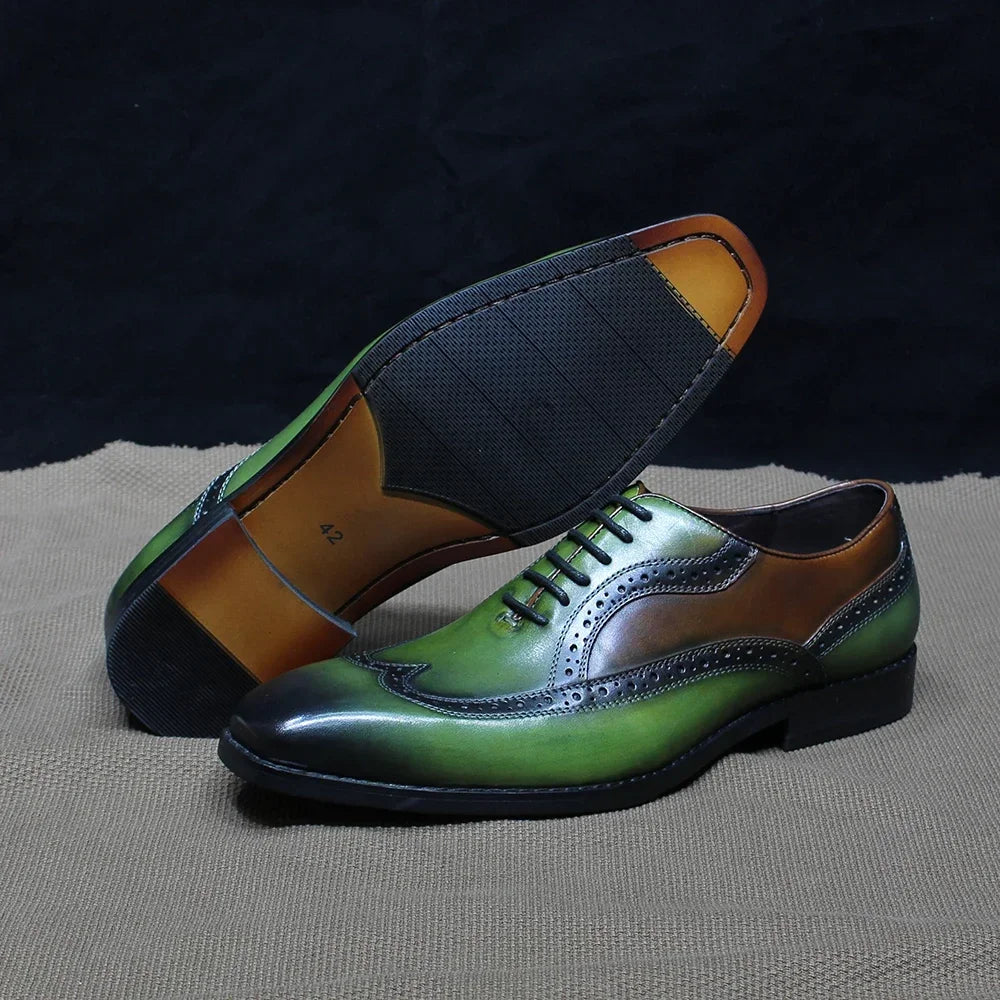 Green Mixed Colors Oxford Wingtip Shoes