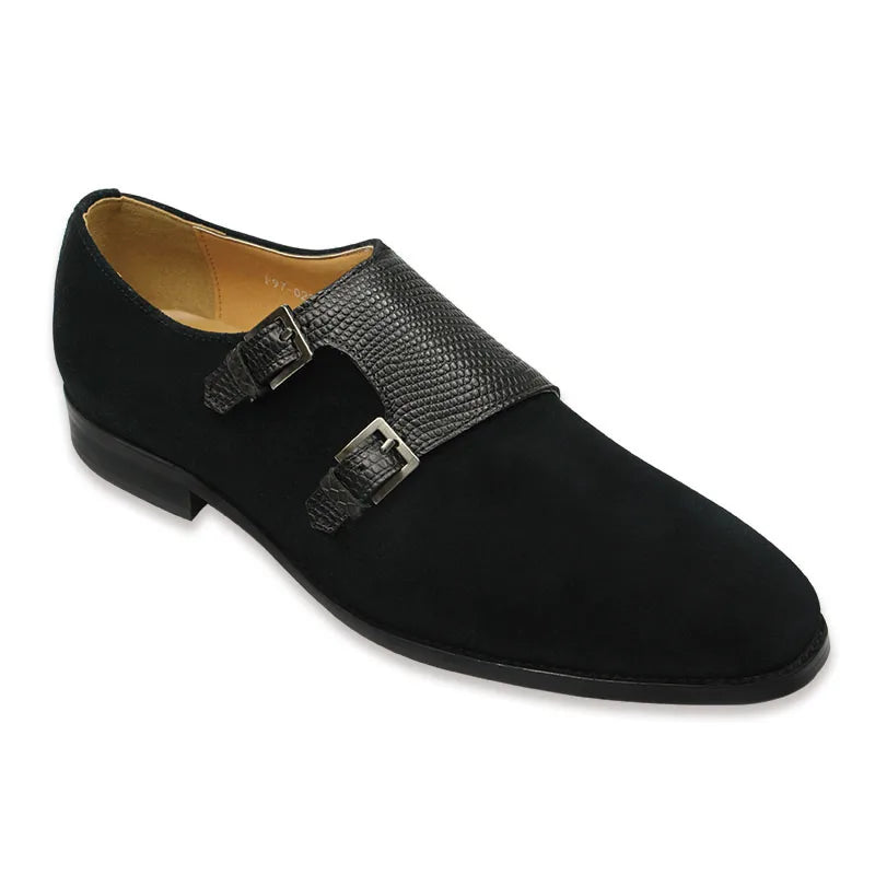 Black Suede Leather Monk Shoes