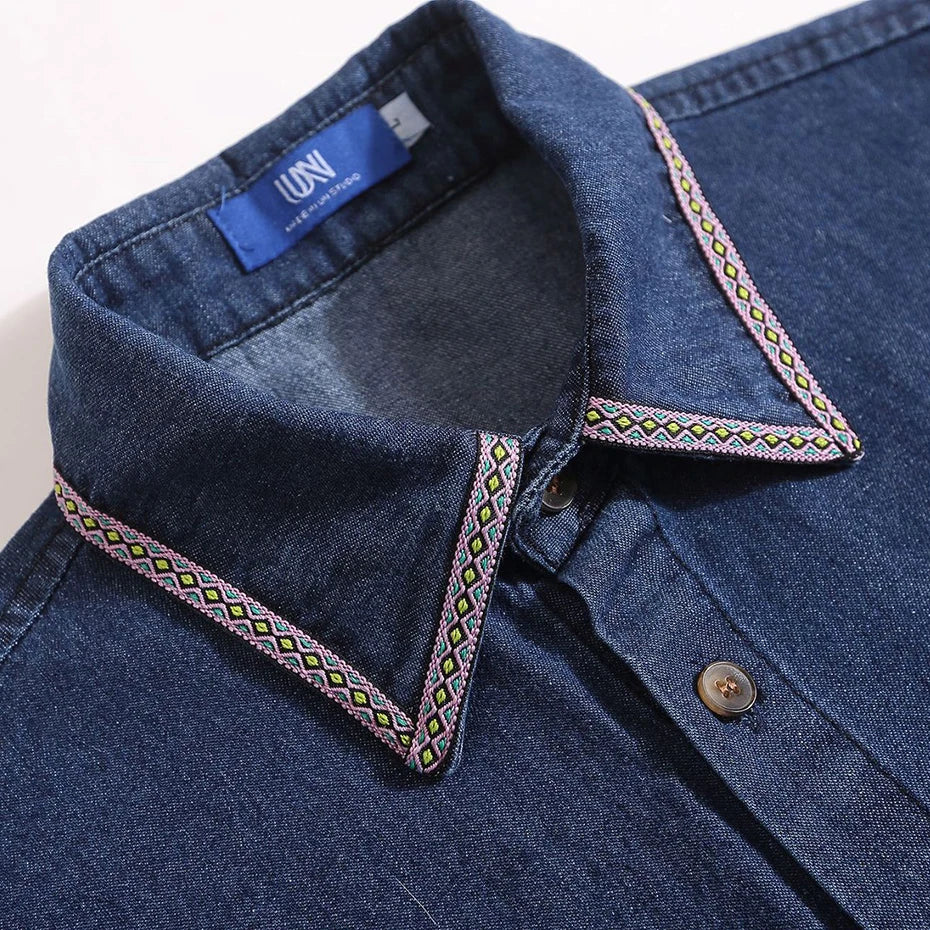 Blue Embroidery Short Sleeve Shirt