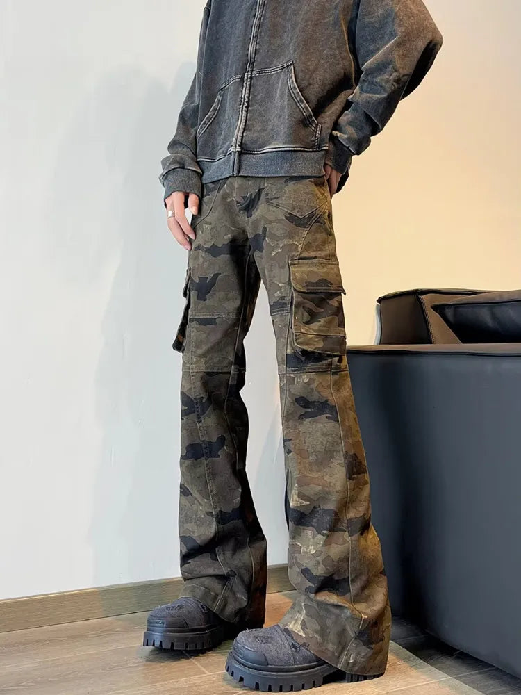 Streetwear Camouflage Slim Flare Jeans