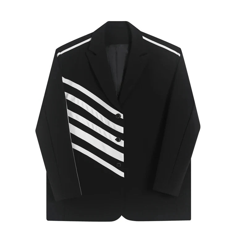 Black Stripe Design Single Breasted Blazer