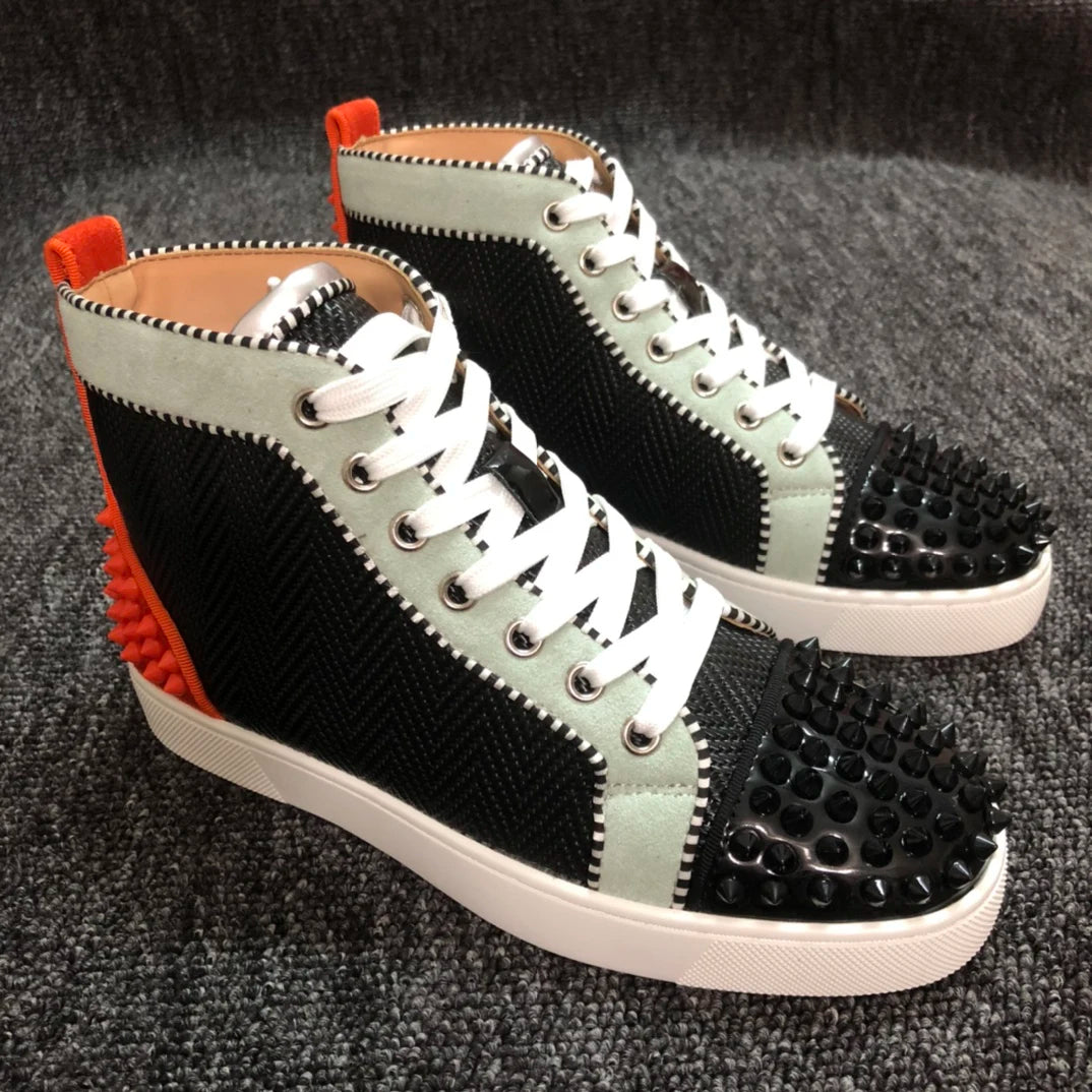 Black White Red Mixed Color Rivet Sneakers