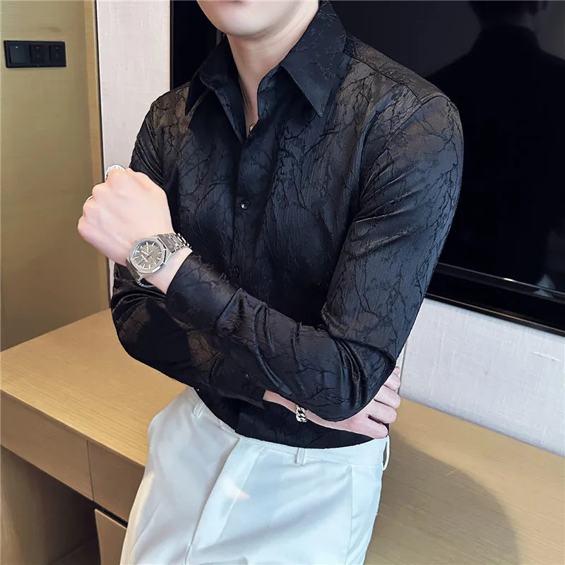 Flower Pattern Jacquard Slim-Fit Shirt