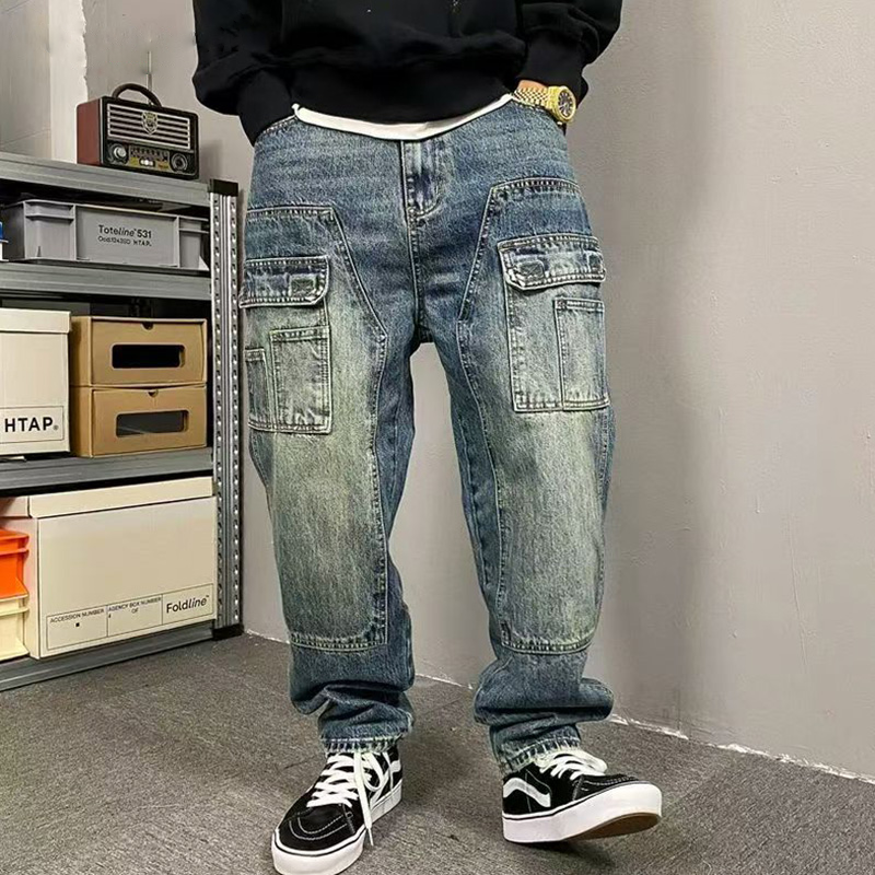 Loose Straight Embroidery Denim Men's Jeans