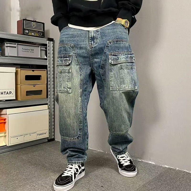 Loose Straight Embroidery Denim Men's Jeans