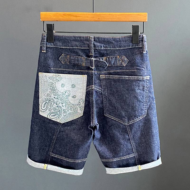 Decoration Pocket Blue Denim Men Shorts