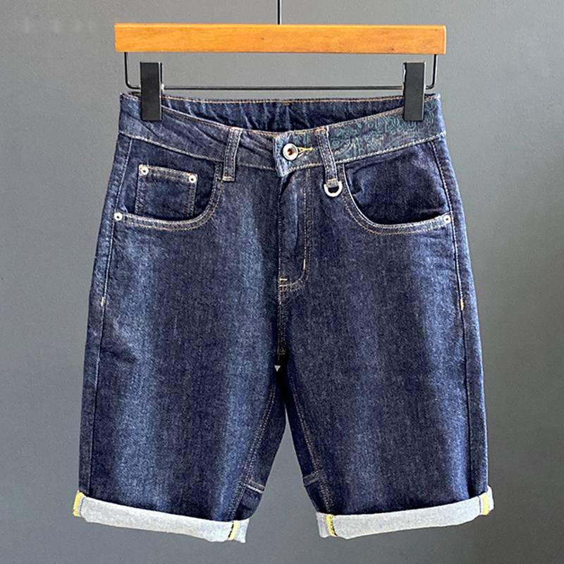 Decoration Pocket Blue Denim Men Shorts