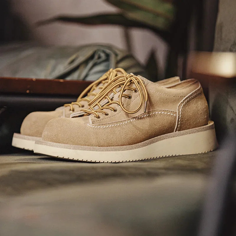 Sand Color Suede Rouns-Toe Sneakers