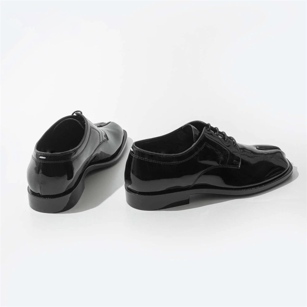 Black Shiny Leather Oxford Tabi Shoes