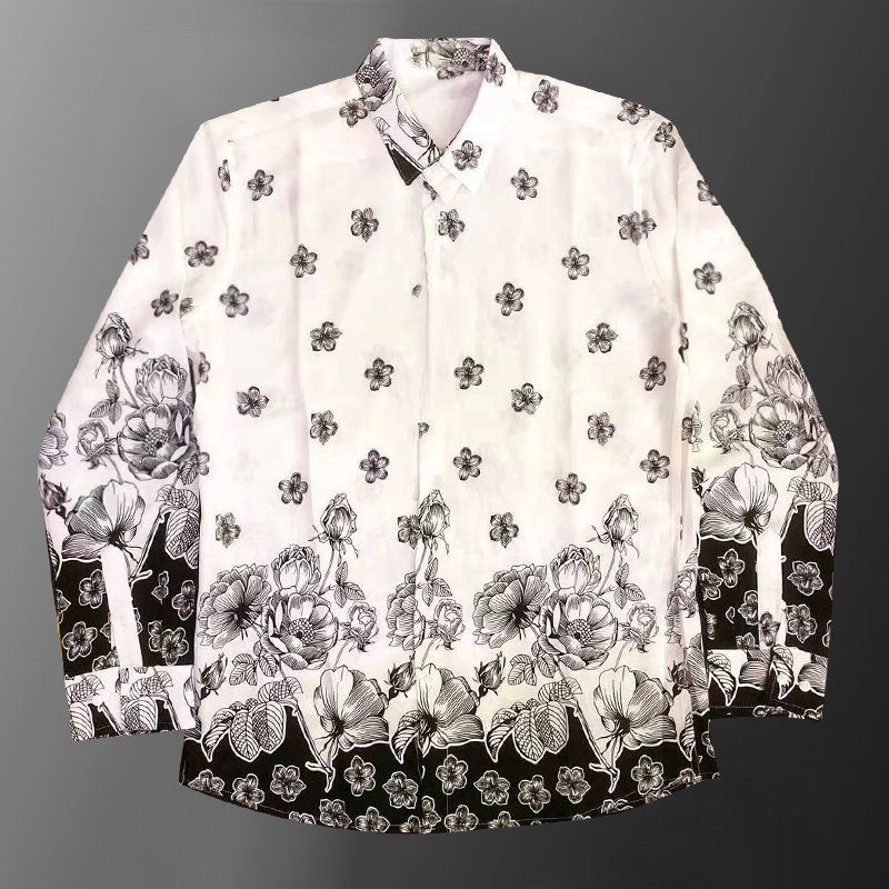 Long Sleeve Vintage Contrast Printed Shirt