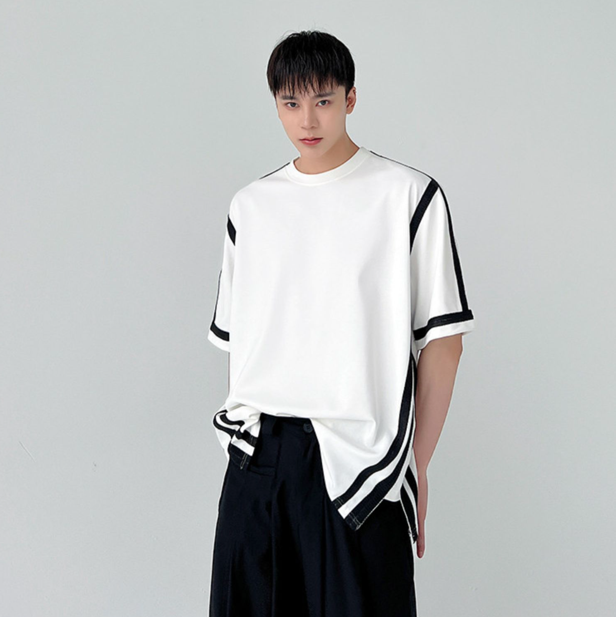 Streetwear Solid Side Stripes T-Shirt