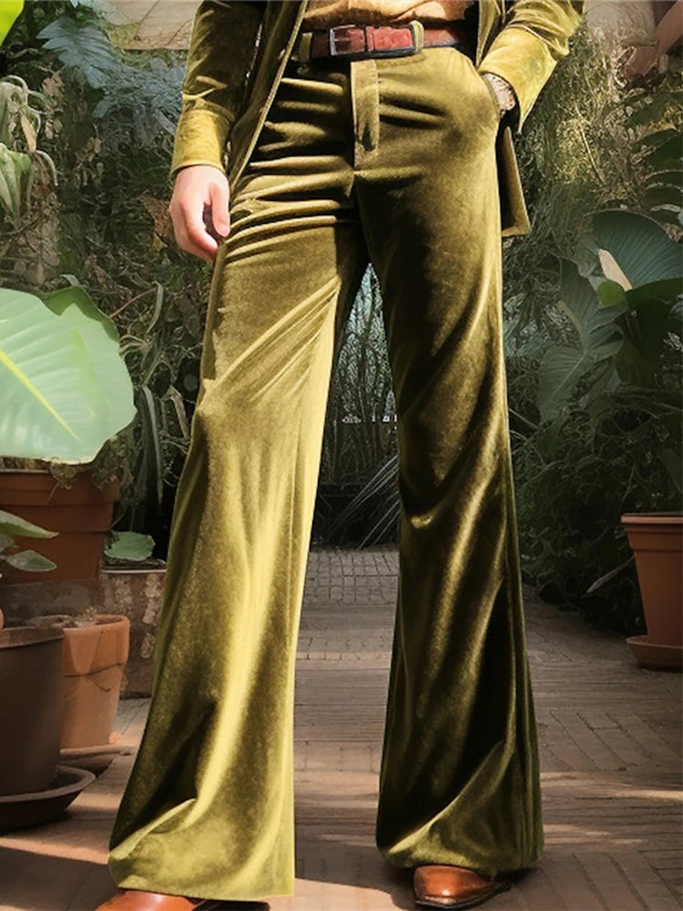 Solid Velvet Flared Men Trousers