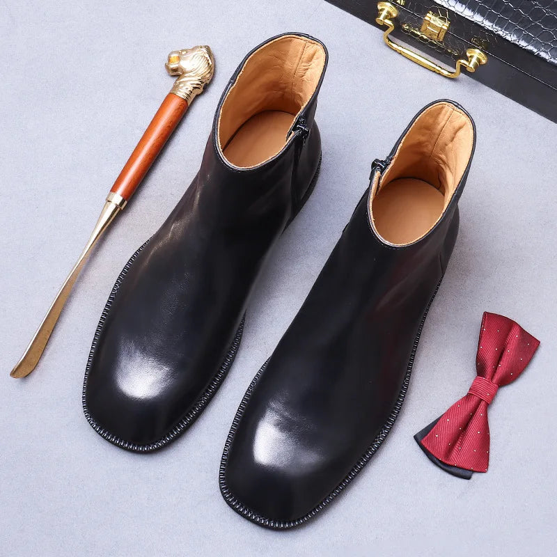 Solid Wide Round Toe Zipper Boots