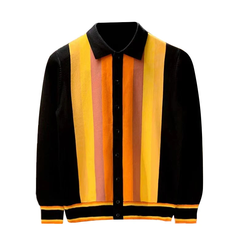 Vertical Stripe Button Knitted Cardigan