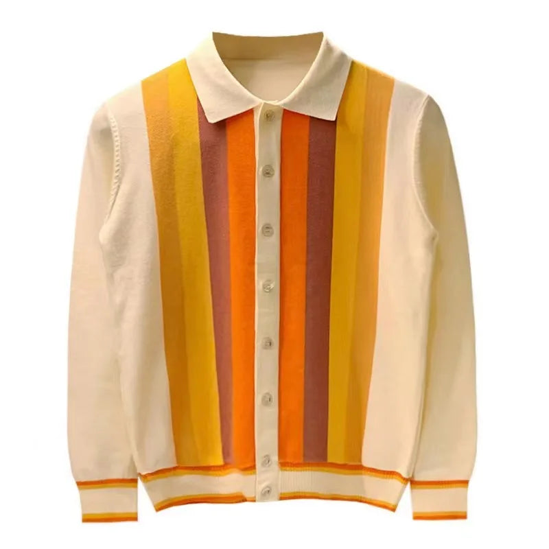 Vertical Stripe Button Knitted Cardigan