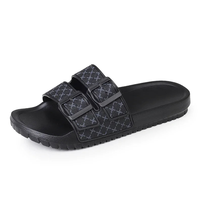 Double Buckle Geometric Slip-On Sandals