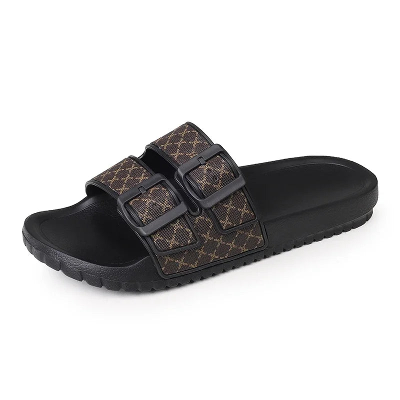 Double Buckle Geometric Slip-On Sandals