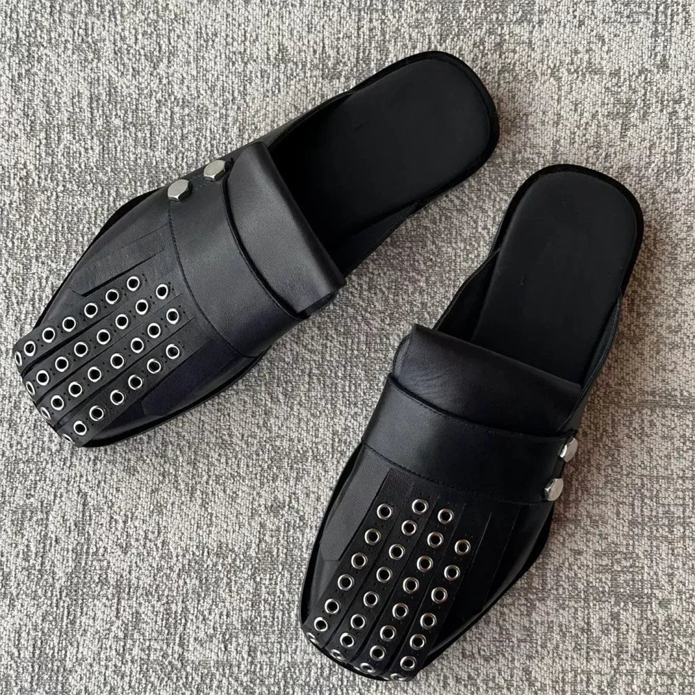 Hollow Buttons Rivets Men's Mules Shoes