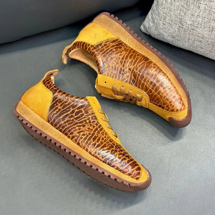Animal Print Spliced Genuine Leather Sneakers