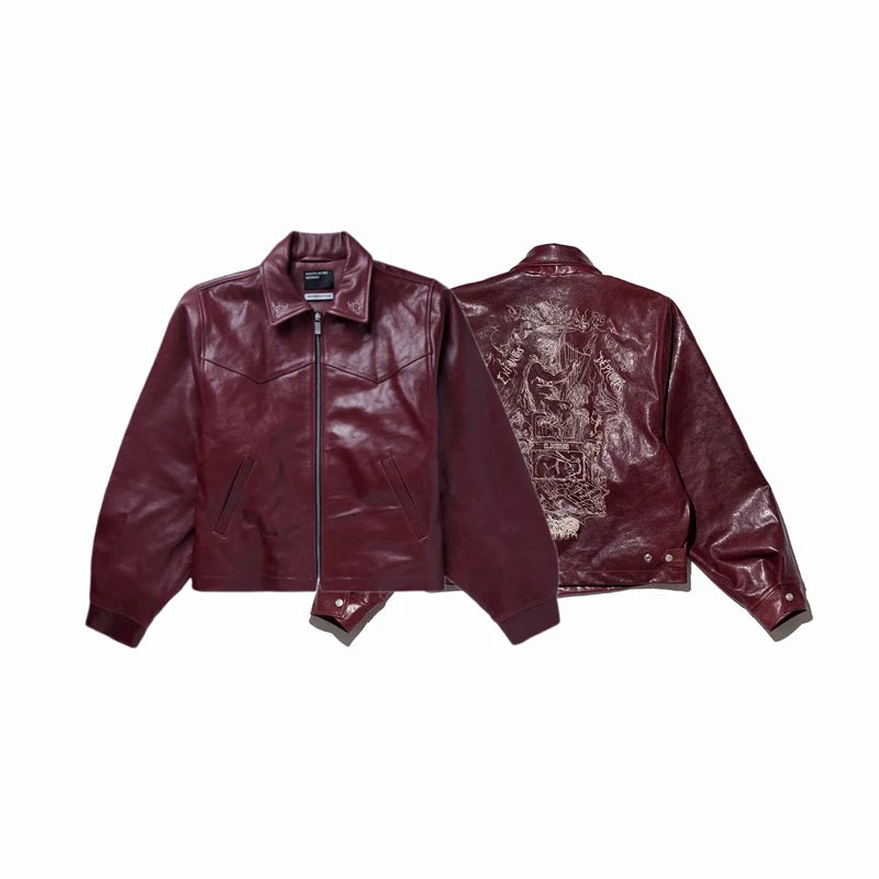 Red Back Embroidered Leather Jacket