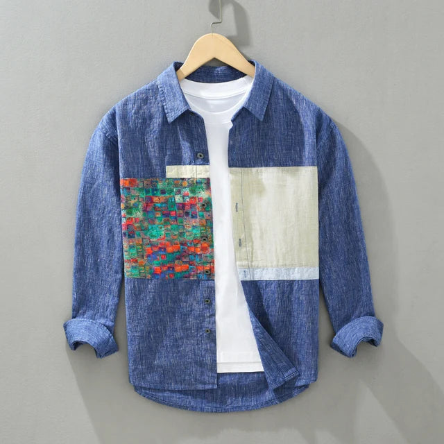 Vintage Printed Creative Patchwork Shirt