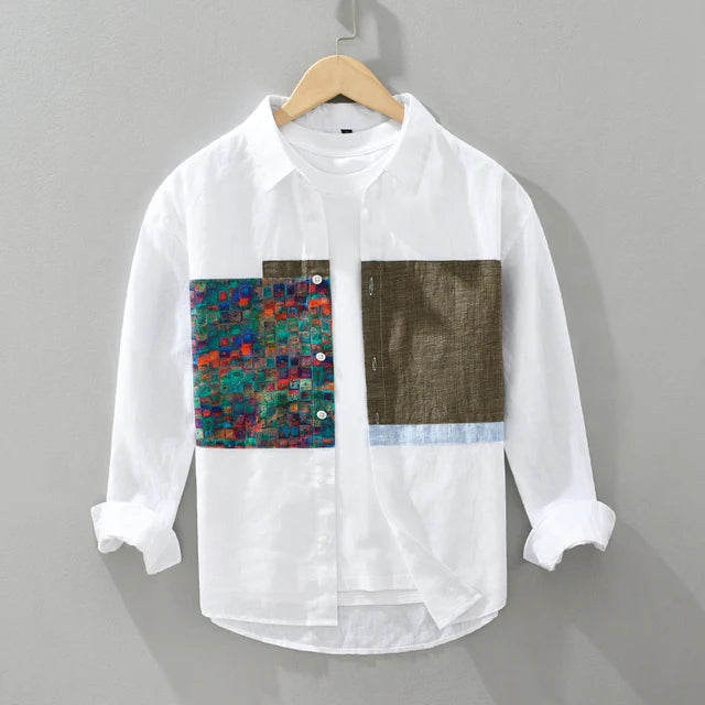 Vintage Printed Creative Patchwork Shirt