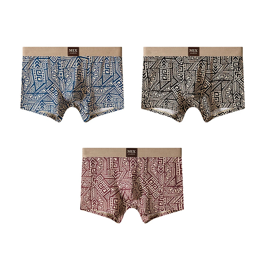 Geometric Printed Elastic-Waist Boxer Set