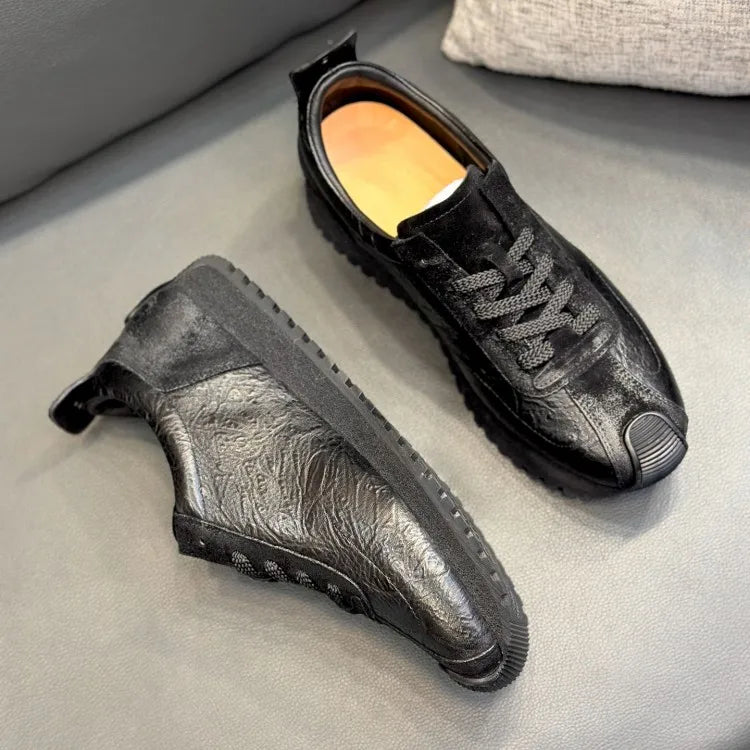Animal Print Spliced Genuine Leather Sneakers