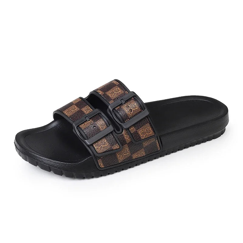 Double Buckle Geometric Slip-On Sandals