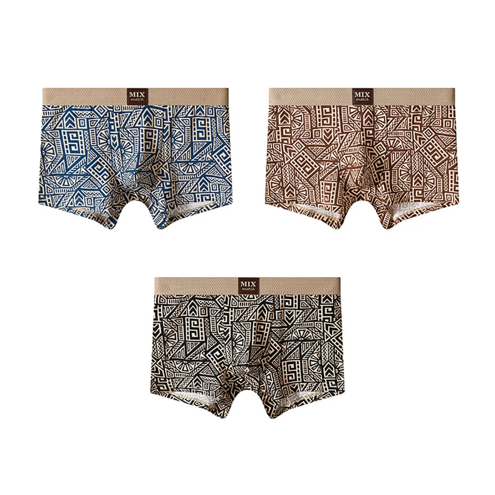 Geometric Printed Elastic-Waist Boxer Set