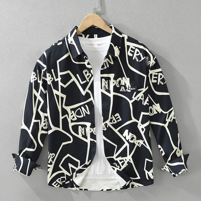 Abstract Line Contrast Letter Printed Shirt