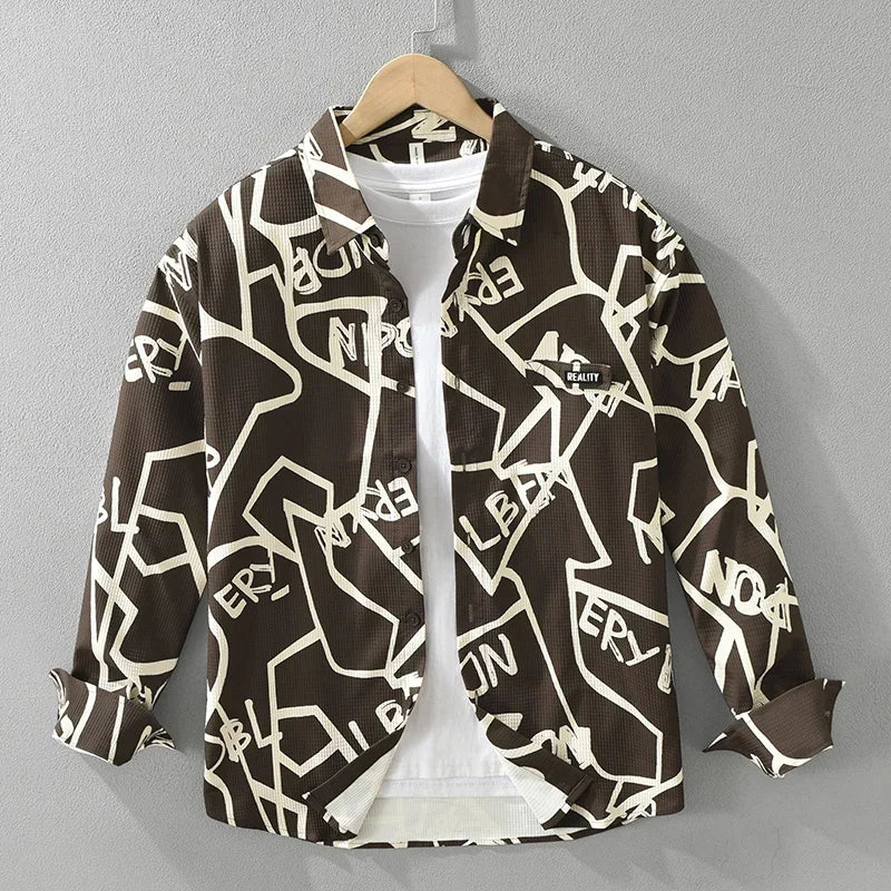 Abstract Line Contrast Letter Printed Shirt