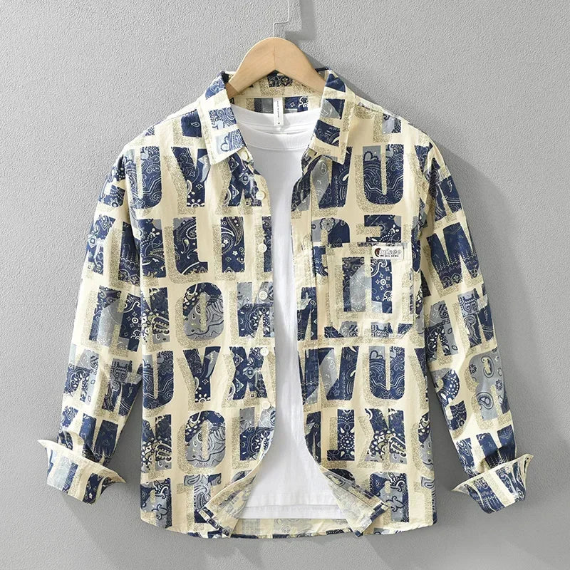 Letter Printed Contrast Long Sleeve Shirt