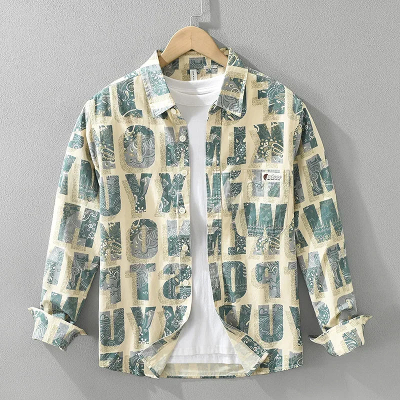 Letter Printed Contrast Long Sleeve Shirt