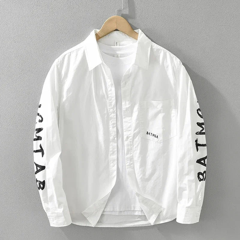 Solid Back Printed Letter Loose Shirt