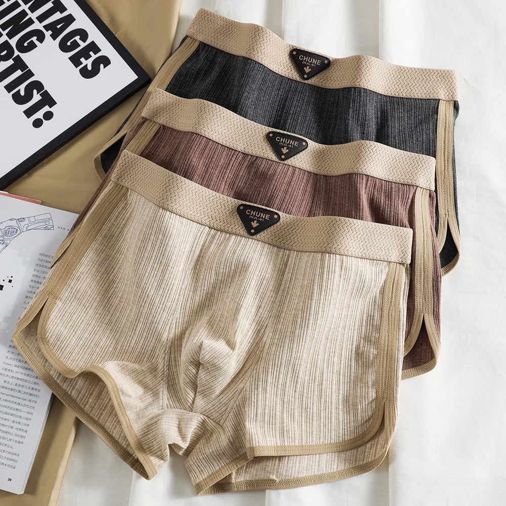 Breathable Solid Striped Elastic Boxer Set