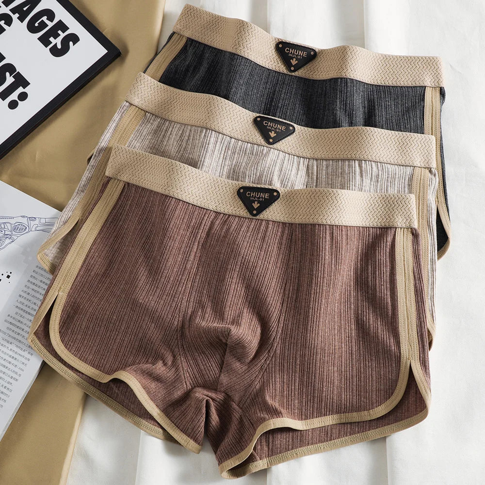 Breathable Solid Striped Elastic Boxer Set